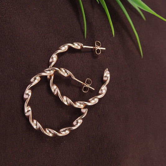 Stainless Steel Rosegold Plated Twisted Hoops Earring