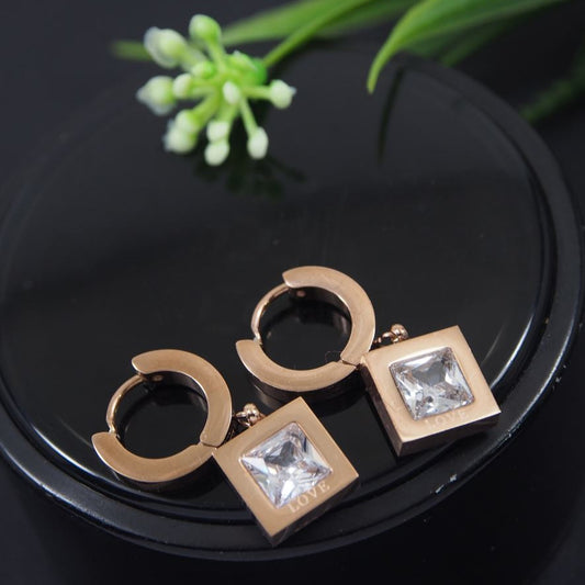 Stainless Steel Rosegold Plated Square Shaped Hoops Earring