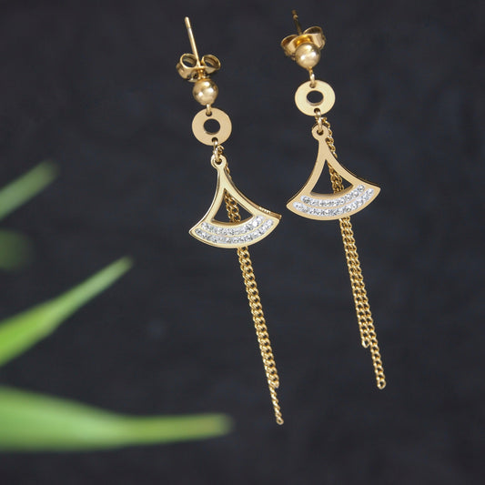 Stainless Steel Tassel Enamel Fan Shaped Drop Earring