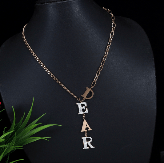 Stainless Steel Rosegold Plated DEAR Written Chain Necklace