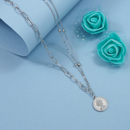 Stainless Steel Silver Plated Coin Charm Necklace