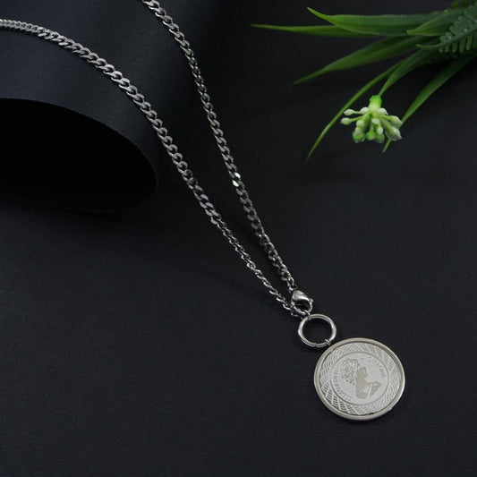 Stainless Steel Silver Plated Thick Chain Elizabeth Coin Pendant Necklace