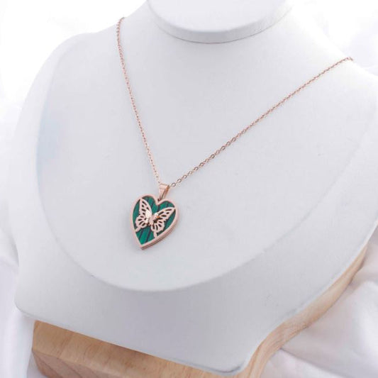 Stainless Steel Heart Inside Butterfly Pendent Necklace