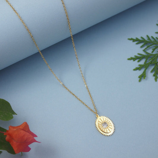 Stainless Steel Oval Sun Necklace