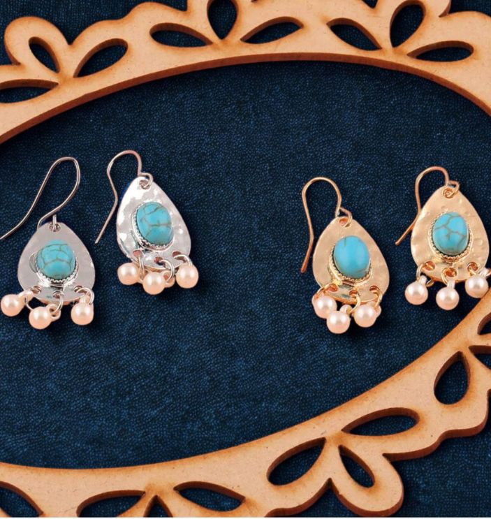 ( Pack Of 3)   Silver/Gold Plated Acrylic Beads Dangle Drop Earring