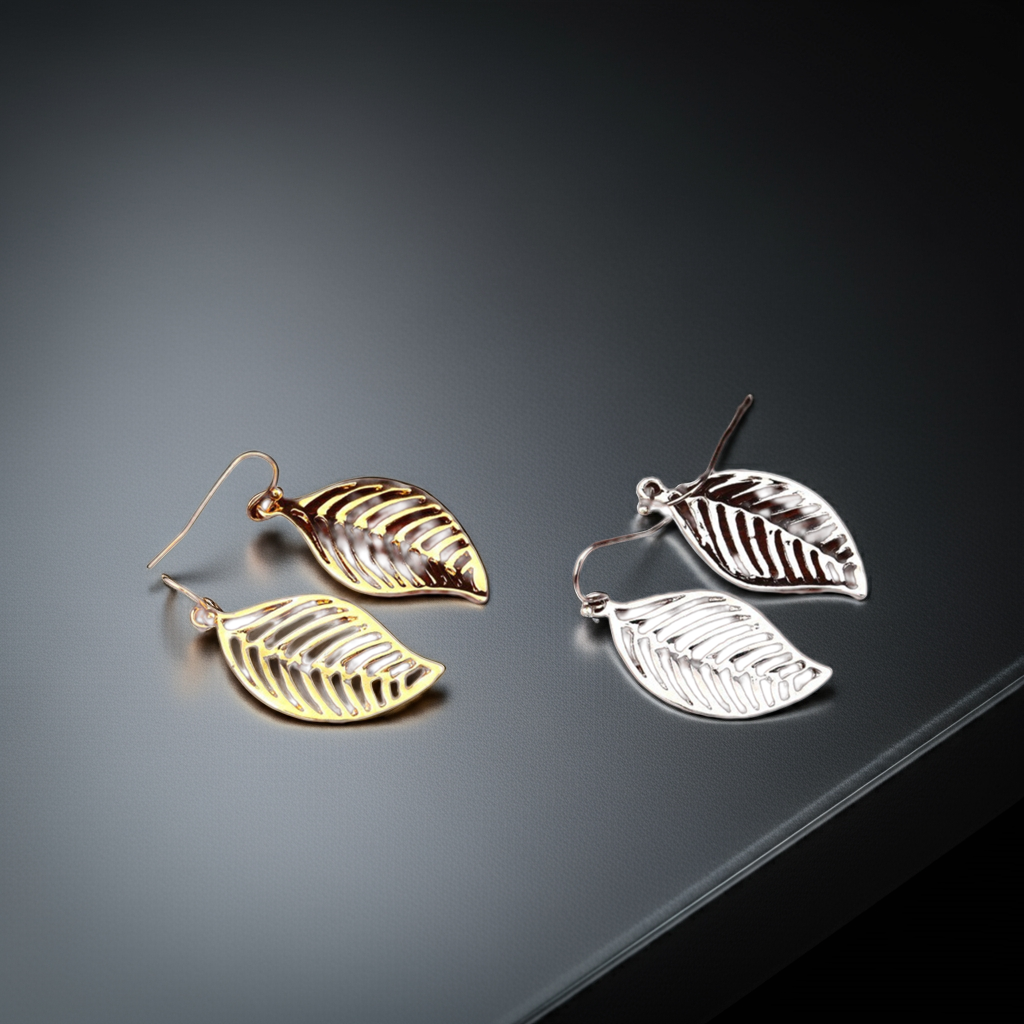 ( Pack Of 3 ) Silver/Gold Plated Hand Crafted Leaf Shaped Drop Earring