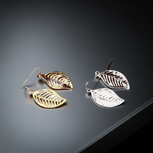 ( Pack Of 3 ) Silver/Gold Plated Hand Crafted Leaf Shaped Drop Earring