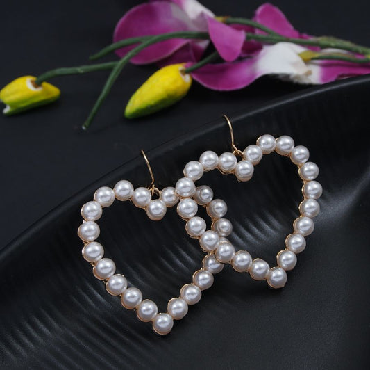 White Pearl Heart Shaped Western Earring