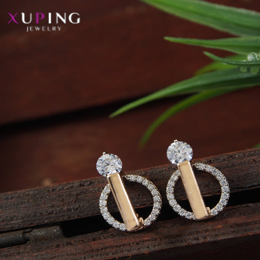 Gold Plated Round Shaped Cubic Zicronia Xuping Stud Earring