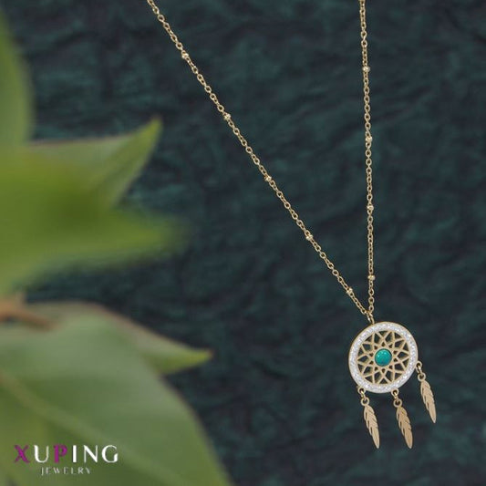 Xuping Floral Hanging Feather Pendent Necklace