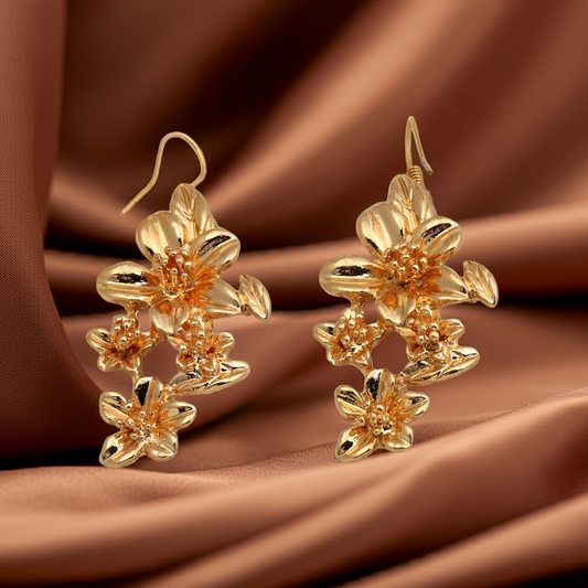 ( Pack Of 3 ) Gold Plated Floral Drop Earring